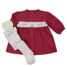 H13550: Baby Girls Bunnies & Ducks Cord Dress, Tights & Headband Outfit (0-9 Months)